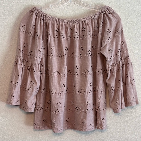 Lucky Brand Light Pink Off-Shoulder Eyelet Women’s Shirt 3/4 sleeve SZ M - Picture 1 of 7